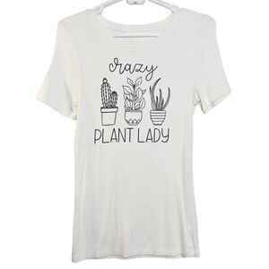a new day Crazy Plant Lady Short Sleeve Shirt White & Black Small